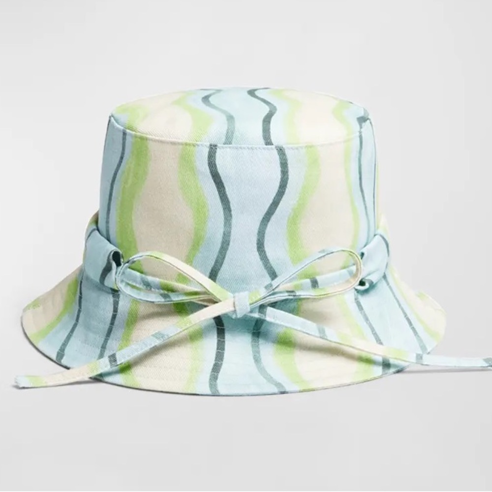 NWT Jacquemus Bucket Hat Le Bob Gadjo Unisex in Blue / Grey Stripe Le Raphia - Picture 14 of 16